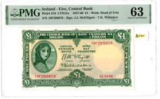 1958 Ireland Republic 1 One Pound, Lady Hazel Lavery, Pick# 57D, PMG UNC 63