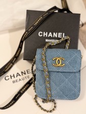 CHANEL Blue Denim Novelty Crossbody Makeup Ba...