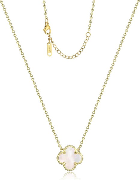 Alternate view of Clover Pendant Necklace For Women 18k Gold Plated Four Leaf White