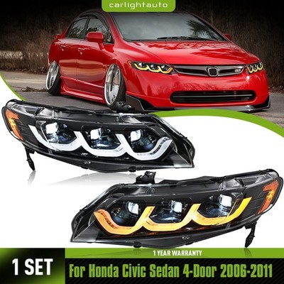 Pair 6 Lens LED Headlights For Honda Civic Sedan 2006-2011 Front Lamps Assembly