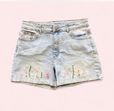 Wonder Nation Girls Denim Shorts Light Wash Floral Embroidery Pockets Size 14