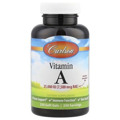 Carlson Labs Vitamin A 25 000 IU 250 Soft Gels Gluten-Free, Preservative-Free,