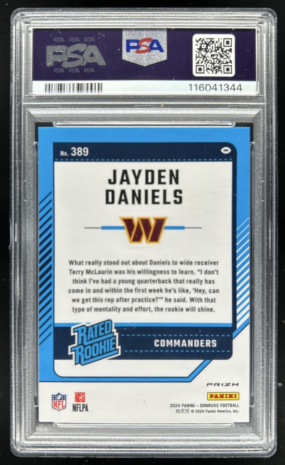 2024 Donruss Jayden Daniels Optic Rated Rookie Preview Red and Green #389 PSA 10 view 2