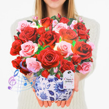Pop up Card with Birthday Music and Lights Life Sized 3D Paper Flower Bouquet  