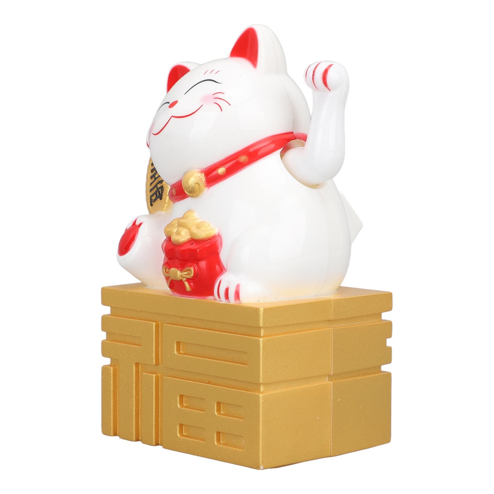 Lucky Cat Statue Waving Arm Solar Powered Fortune Beckoning Chinese Feng Shui