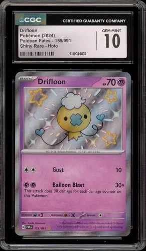 Pokemon Drifloon Paldean Fates Holo Shiny Rare #155 CGC 10 Gem Mint