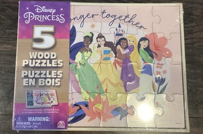 Disney Princess 5-Pack of Wood Jigsaw Puzzles w/ Wooden Storage