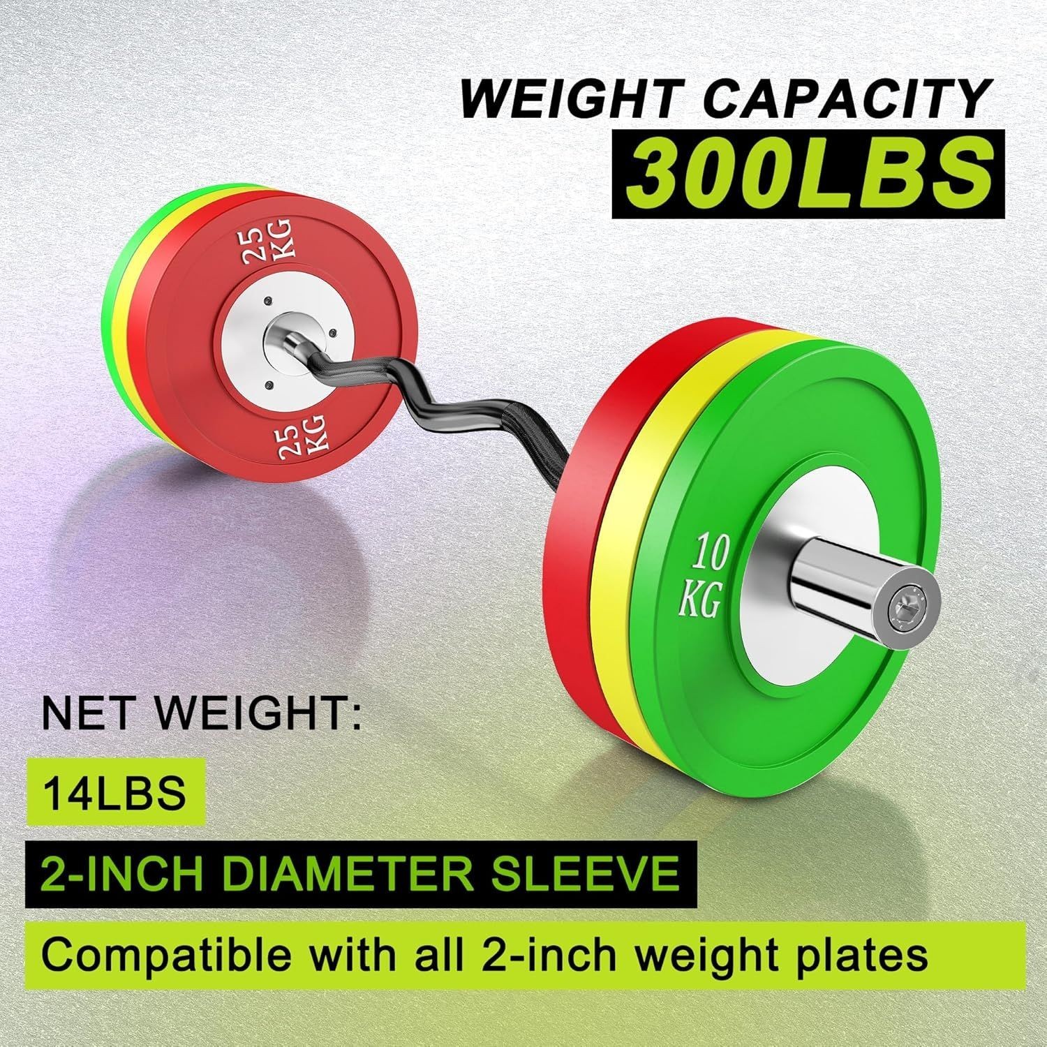 Olympic Barbell With EZ Curl Bar - 2 Inch Sleeve, Knurled Grip