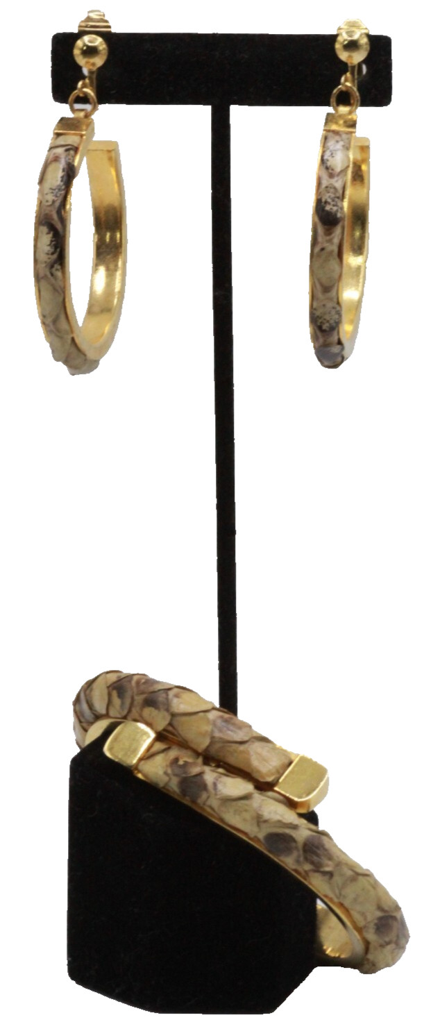 VTG Python Snake Skin Cuff Dangle Hoop Large Earr… - image 1