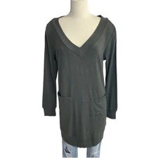 Mittoshop Sweater V-neck Oversized Gray Tunic Length Size Small