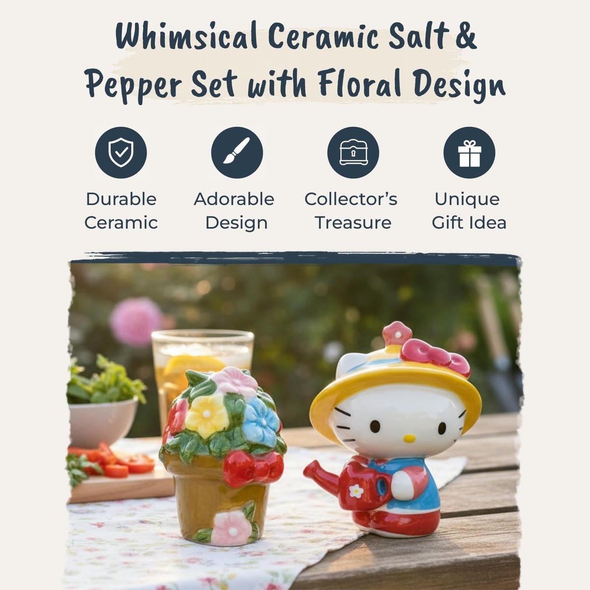 Blue Sky Clayworks Hello Kitty Garden Salt & Pepper Set, Ceramic
