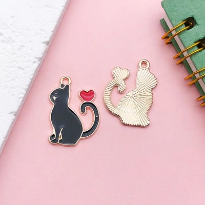 10PCS Schwarz Emaille schwarze Katze Charme 23x24mm