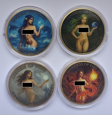 4x 1 Oz 999 Kupfer  Goddess Of  Elements  Fire Wind Earth Water  Münzen Unze
