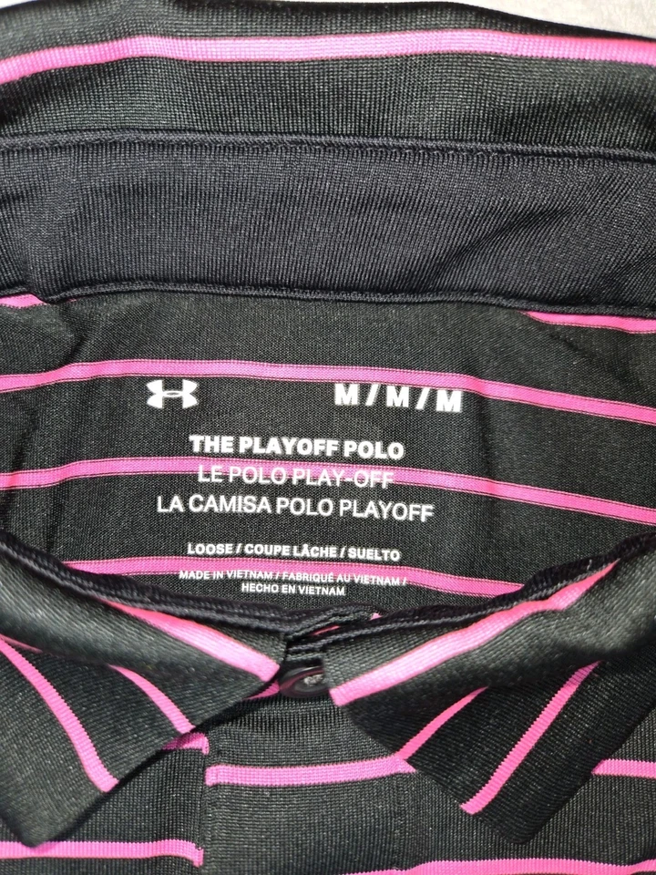 Camisa Polo Under Armour The Playoff Para Hombre Rayas Negra Rosa Mediana  Foto 4 de 4