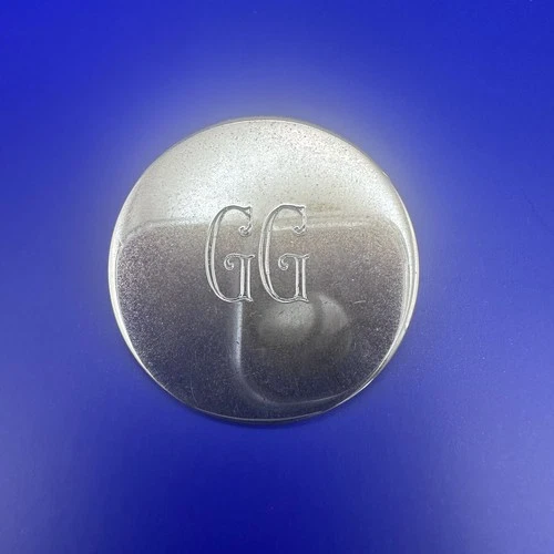 Vintage Silver Tone Engraved Initial Letters GG Round Costume Jewelry Brooch Pin