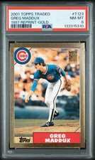 Greg Maddux 2001 Topps Traded #T123 1987 Reprint Gold #/2001 PSA 8 NM-MT HOF