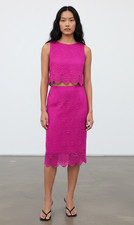 Lilly Pulitzer Pink Crochet Knit 2-PieceSet Size S Scalloped Crop Top Midi Skirt