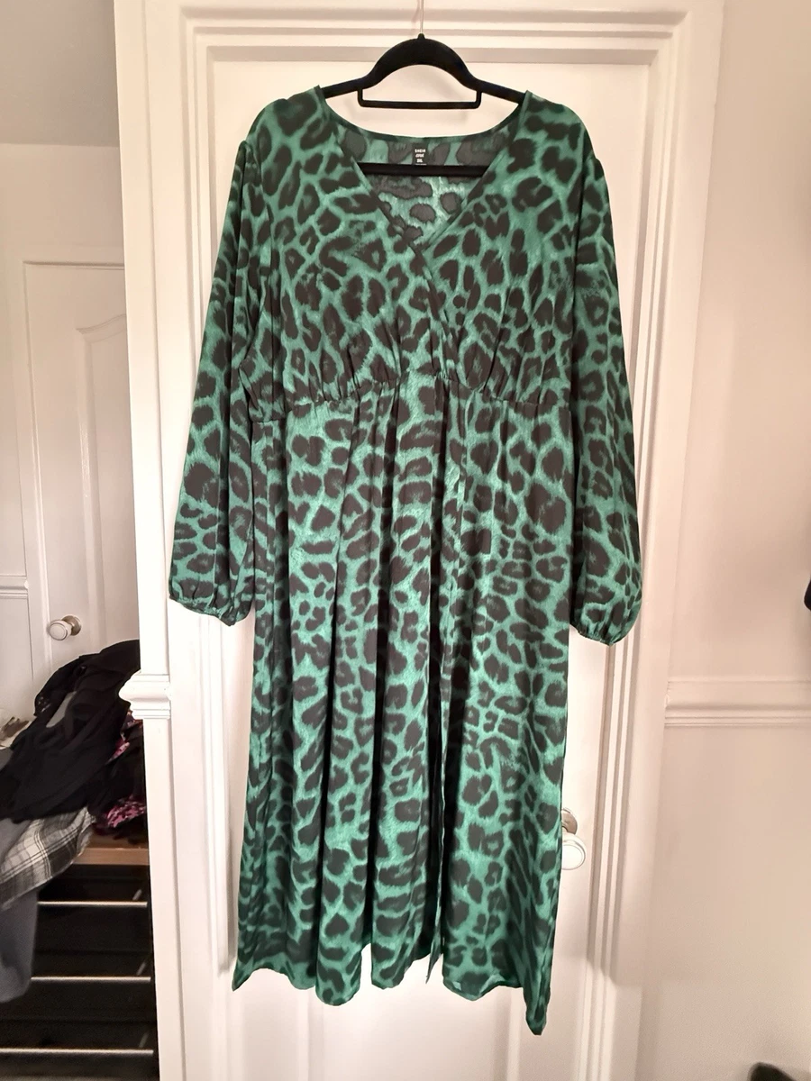 green emerald velvet dress SHEIN SXY Mock Neck Lettuce Trim Leopard Print Dress, M1102275, Multicolor,  S: Buy Online at Best Price in Egypt main image 1