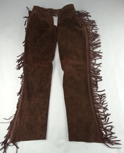 Vintage Brown Suede Leather Western Chaps Full Fringed Equestrian Riding