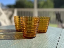 LOT 3 Duralex Made France Beehive Amber Glass Tumbler Glasses 3-5/8"  MCM Ribbed