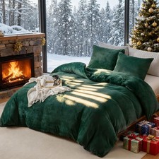 Emerald Green Velvet Duvet Cover Set Queen Size Luxury Soft Bedding, 90" x 90"