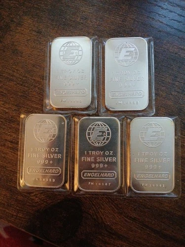 5 - 1oz Engelhard 999 Silver Bar 5 Digit Random Serial Numbers & All FM Series