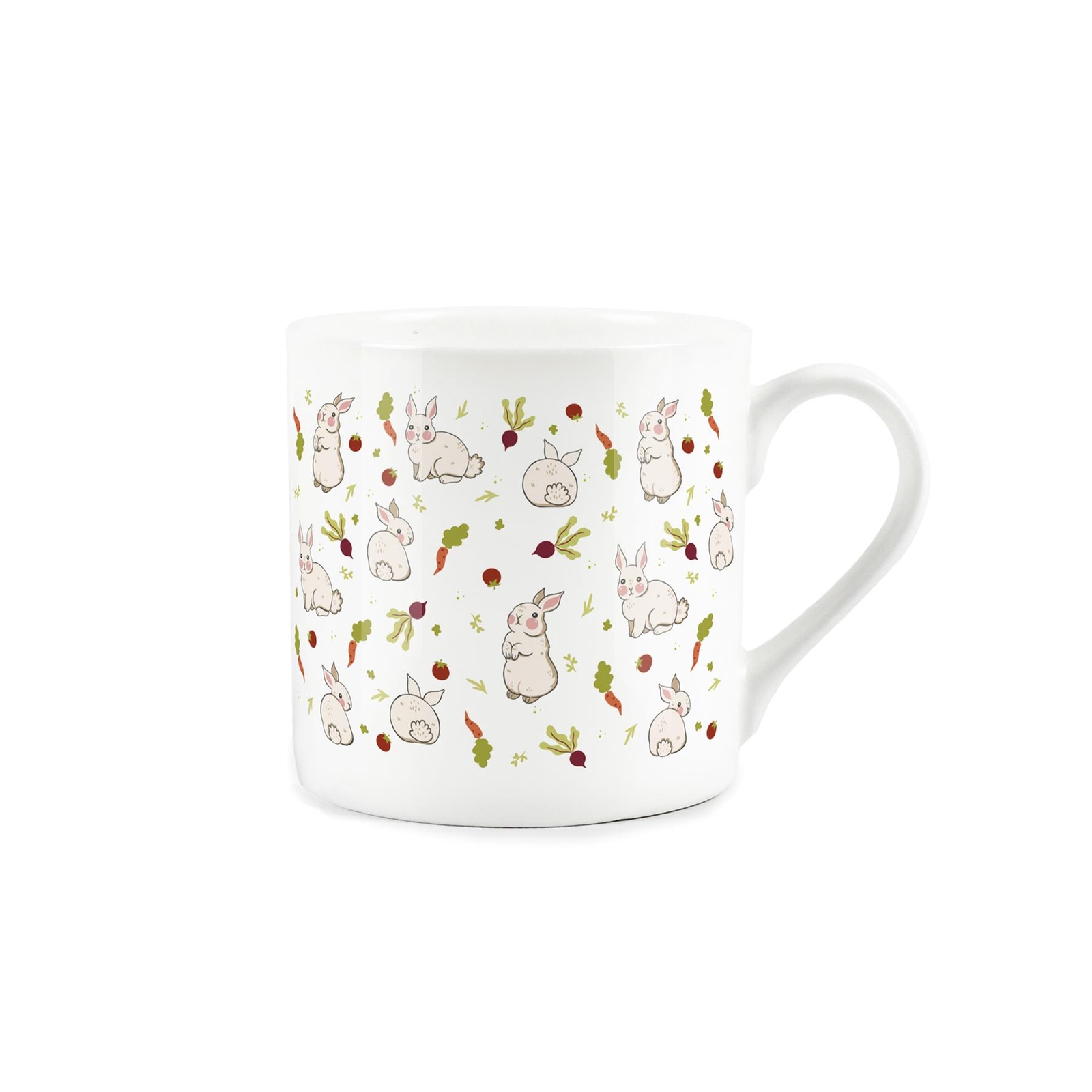 Bunny Rabbit Mug - Vegetable Patch Bone China White Mug Gift for Animal Lovers