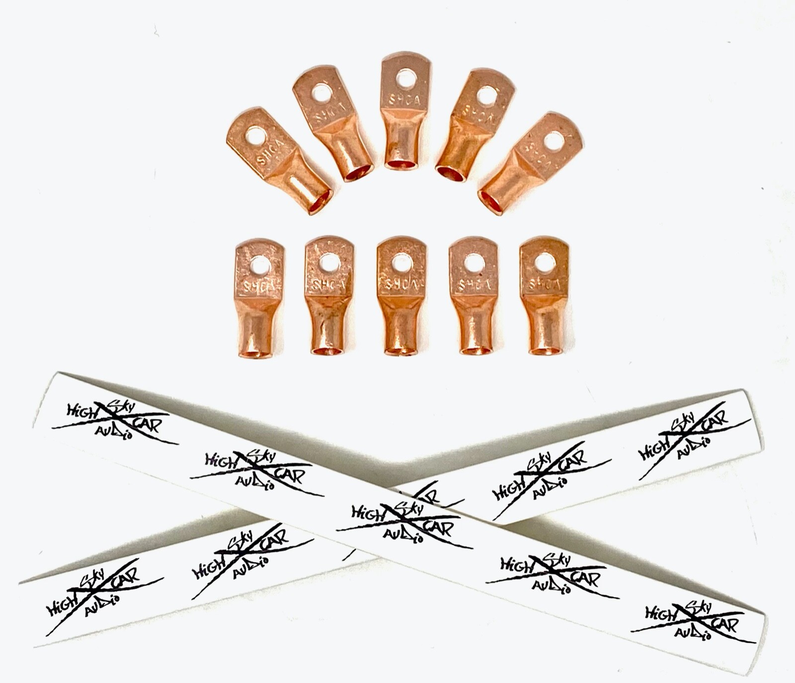 (10) 4 Gauge Copper Ring Terminals 1/4" WHITE Heat Shrink Tubing LUGS