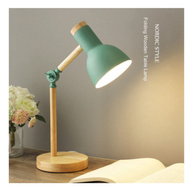 Nordic Lampshade LED Light Desk Pastel Study Table Lamp Adjustable Joint Wooden