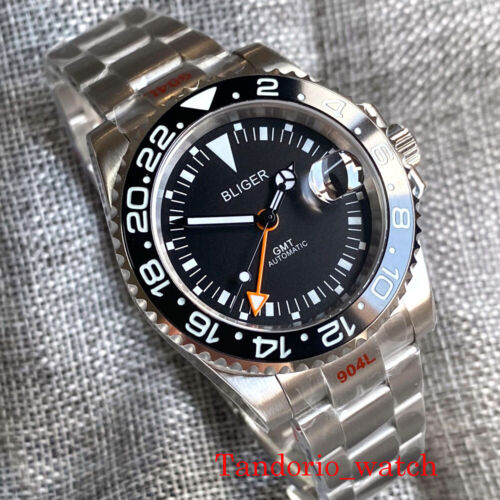 40/43 mm Bliger esfera negra GMT luminoso mecánico reloj automático cristal zafiro - Imagen 4 de 10
