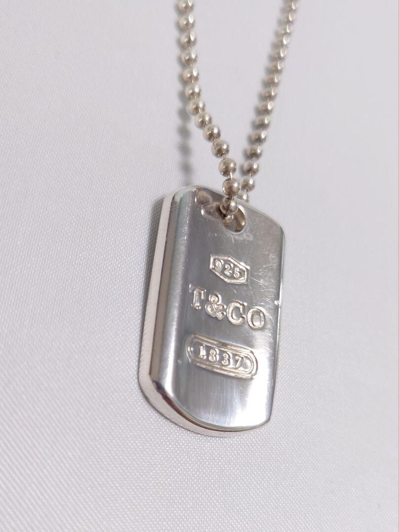 Tiffany & Co. 1837 Dog Tag Pendant Necklace Silver 18 