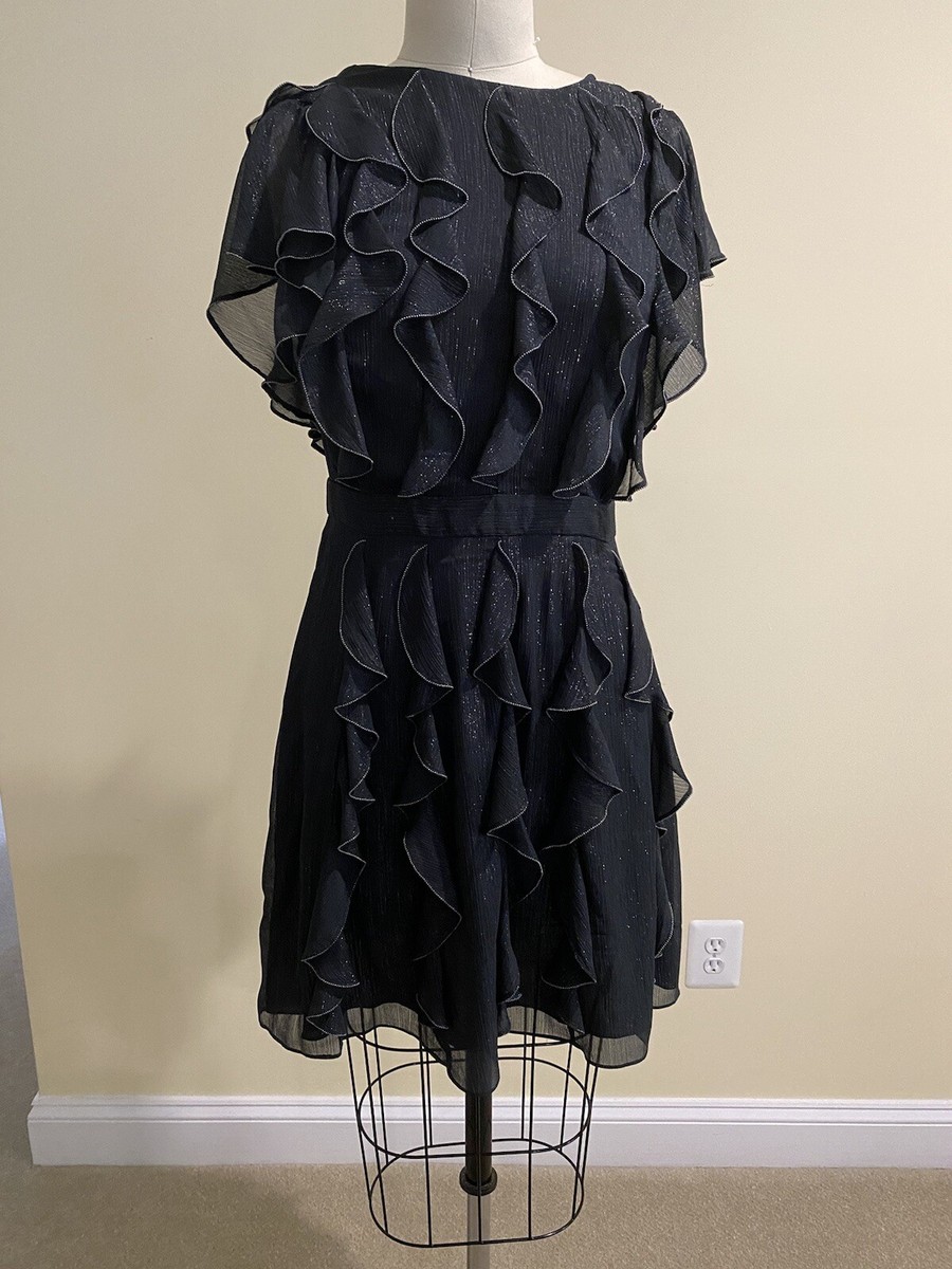 TED BAKER DOLLEI WATERFALL RUFFLE Black MINI DRESS