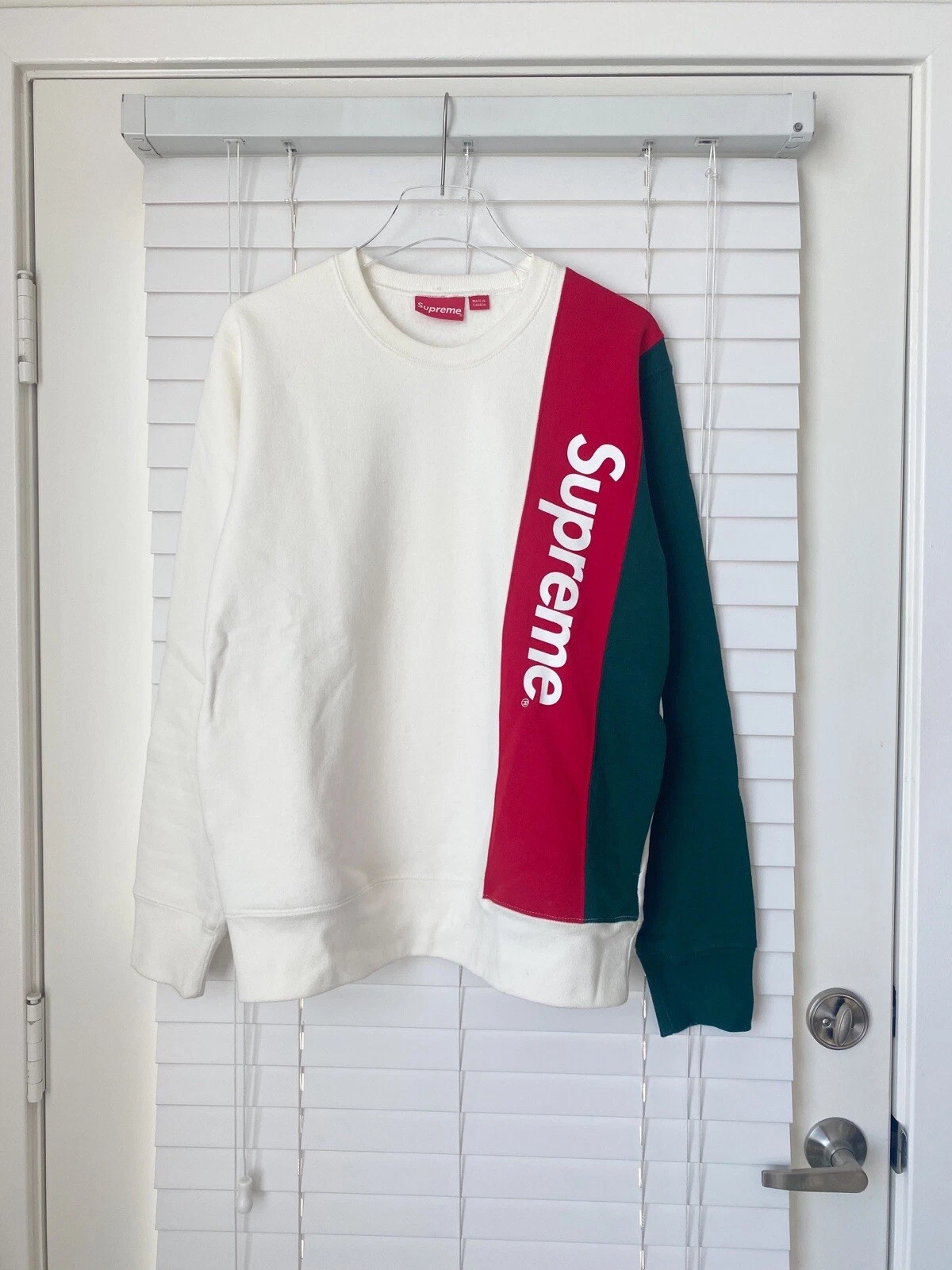 Sweat shirt à encolure crevette lambrissée Supreme SS16 blanc/vert/rouge M