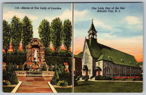 Shrine Of Our Lady Of Lourdes Star Of Sea Atlantic City Vintage Postcard c. 1930