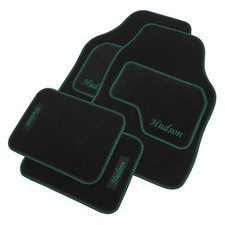 Jvl Personalised Universal Black Carpet Car Mat Set With Green Embroidery