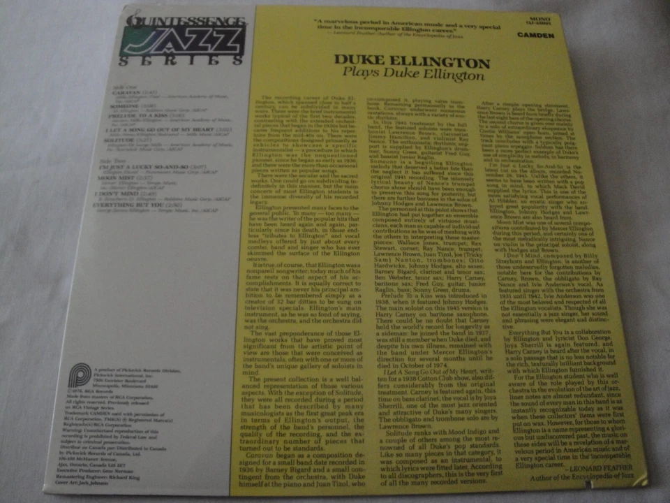 DUKE ELLINGTON PLAYS DUKE ELLINGTON LP Vinyl 1978 Camden Jazz Series NEW SEALED! Foto 2 de 2