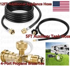 Propane Brass Tee Adapter Kit, 4-Port Propane Brass Tee with 5FT & 12FT Hose US