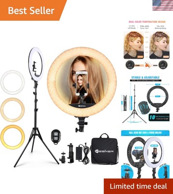 18 Inch LED Ring Light with 73-Inch Tripod - Ideal for Photography & Streaming