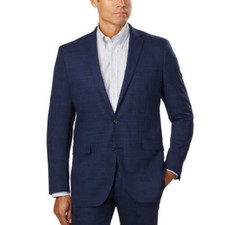 295 Kenneth Cole Men's, Sport Coat Travel Suit Plaid Jacket , Size 40 L, Navy