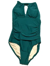 Kona Sol S 4-6 Green High Neck Halter One Piece Swimsuit Tummy Control Swimwear