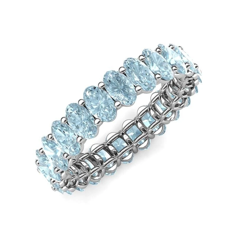 Anillo de boda aguamarina corte brillante ovalado 5x3 mm con chapado en rodio Foto 2 de 4