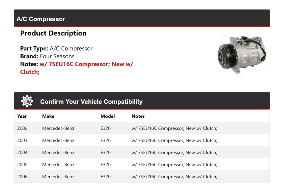 Compresor de aire acondicionado para Mercedes-Benz E320 2002-2006 4 estaciones 2003 2004 2005 Foto 2 de 4