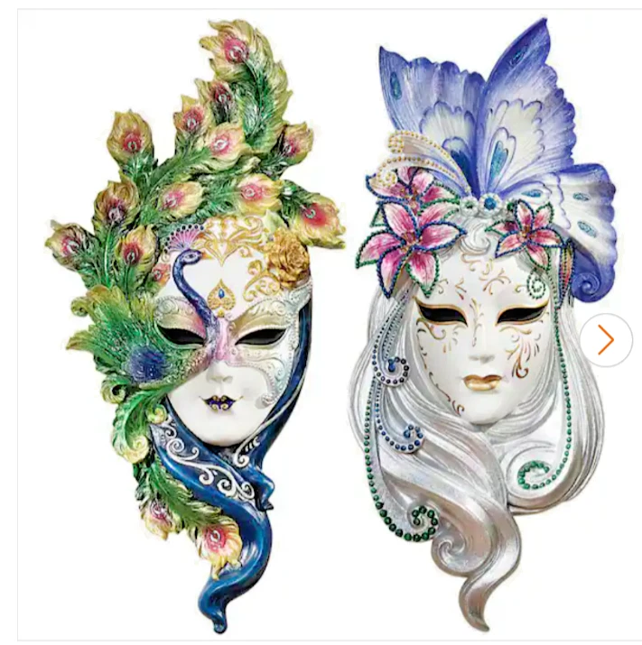 Design Toscano carnivale masquerade Venetian Mardi Gras masks peacock butterfly - Image 2 of 4