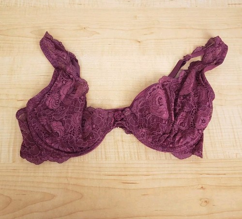 Vintage Victoria's Secret Lace Classic Bra Y2K Size 36D Burgundy Wine Lace