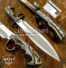 CUSTOM MADE BY IMPACT CUTLERY RARE D2 FULL TANG BOWIE KNIFE STAG ANTLER HANDLE