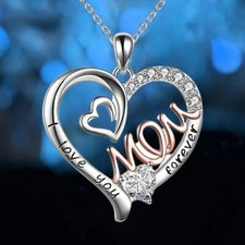 Fashion Heart Shape Mom Pendant Necklace Love Mother's Day Chic New Silvery Gift