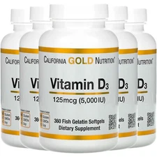 California Gold Nutrition Vitamin D3, 125 mcg (5,000 IU), 360 Fish Gelatin
