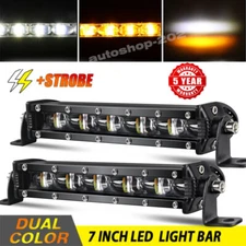 Pair 7inch LED Work Light Bar Dual Color White Amber Strobe Offroad Pods ATV UTV