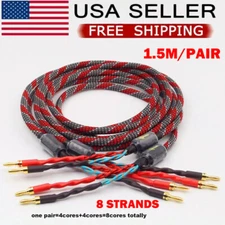 2x 12AWG OCC HiFi Speaker Wires 8 Strands Braided Pure Copper Loudspeaker Cable