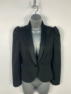 WOMENS H&M BLACK SMART/CASUAL RUFFLE SHOULDER BLAZER COAT  